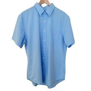 Ralph Lauren Baby Blue Slim Fit Cotton Button Down Short Sleeve Shirt Size XL